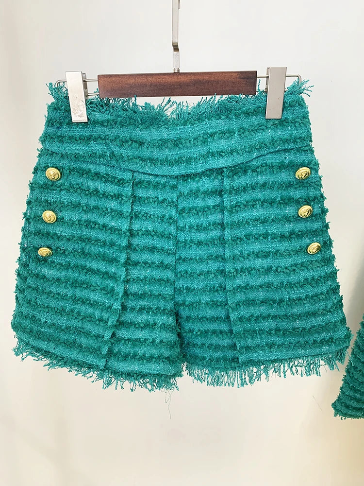 Tassel Fringed Tweed Shorts