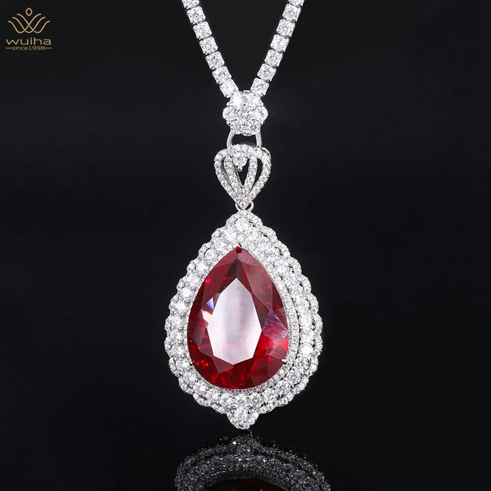 Ruby Sapphire Faceted Gemstone Pendant Necklace