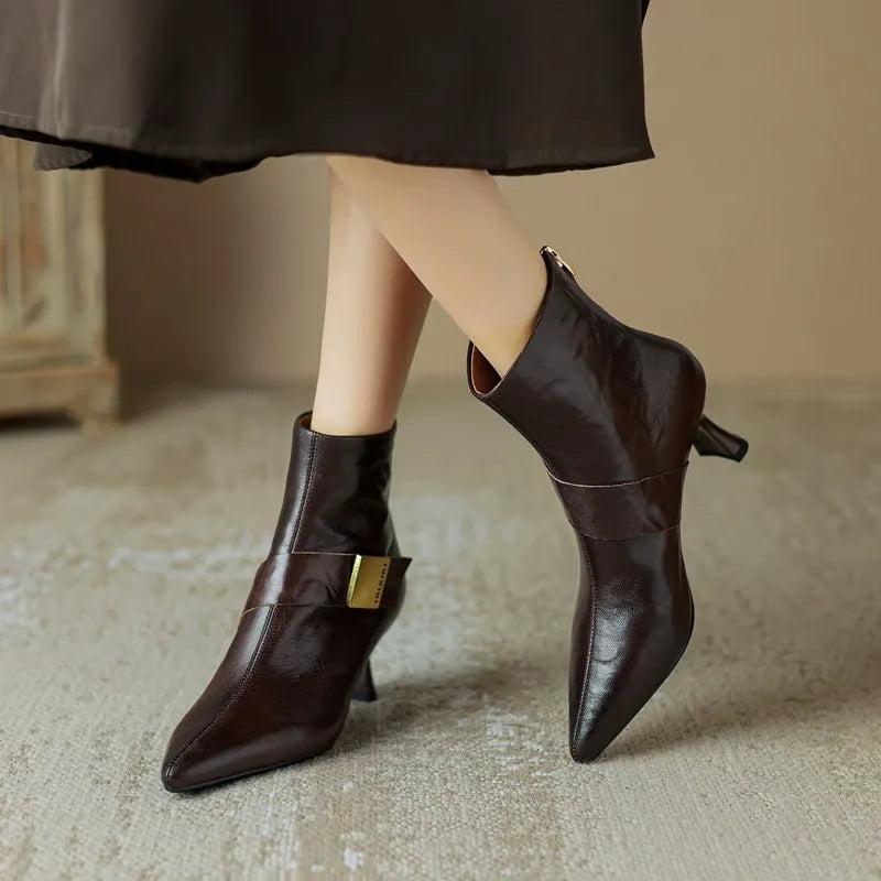 Genuine Leather Pointed Toe Handmade Ankle Boots