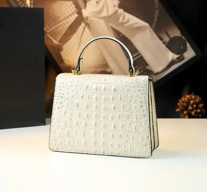 White Crocodile  Leather Pattern Shoulder Crossbody Bag
