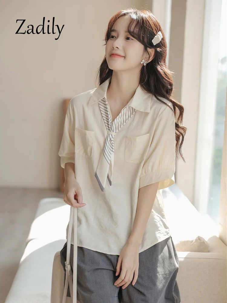 Short Sleeve Korea Style Loose Blouse