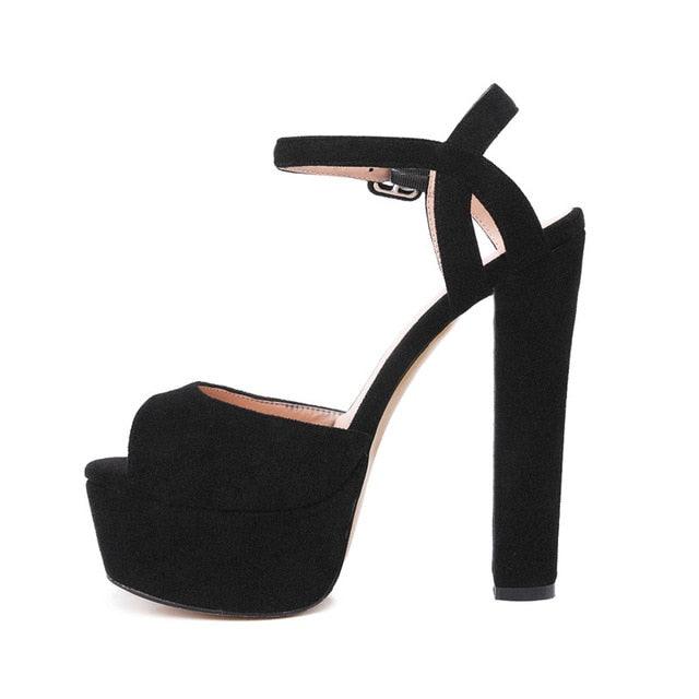 Chunky Ankle Strap Peep Toe Pumps - TeresaCollections