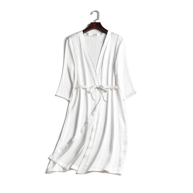 Silk Satin Knee length Night Robe - TeresaCollections