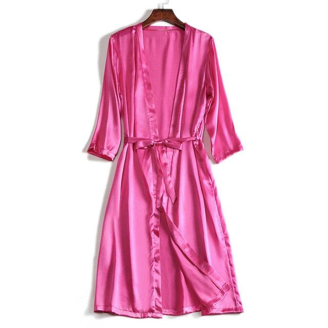 Silk Satin Knee length Night Robe - TeresaCollections