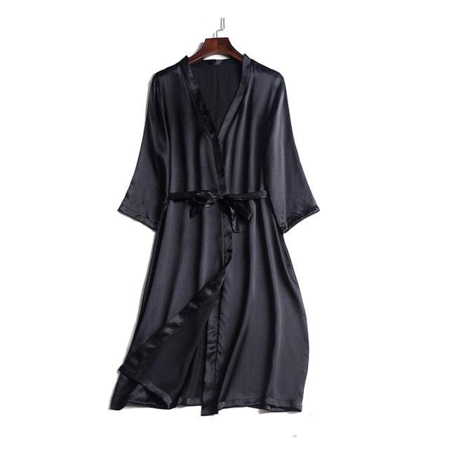 Silk Satin Knee length Night Robe - TeresaCollections