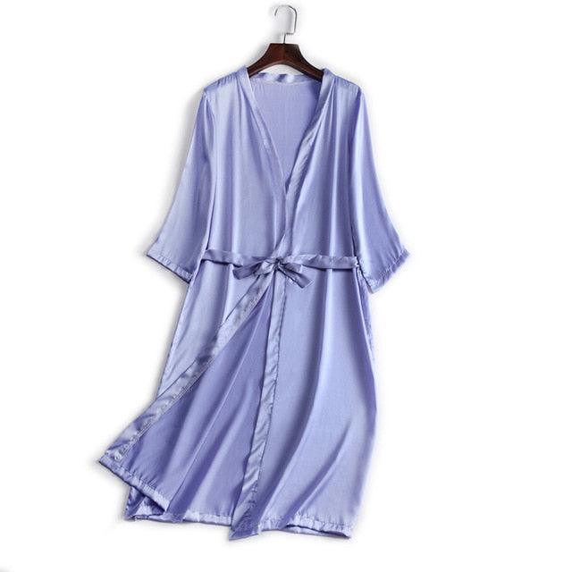 Silk Satin Knee length Night Robe - TeresaCollections