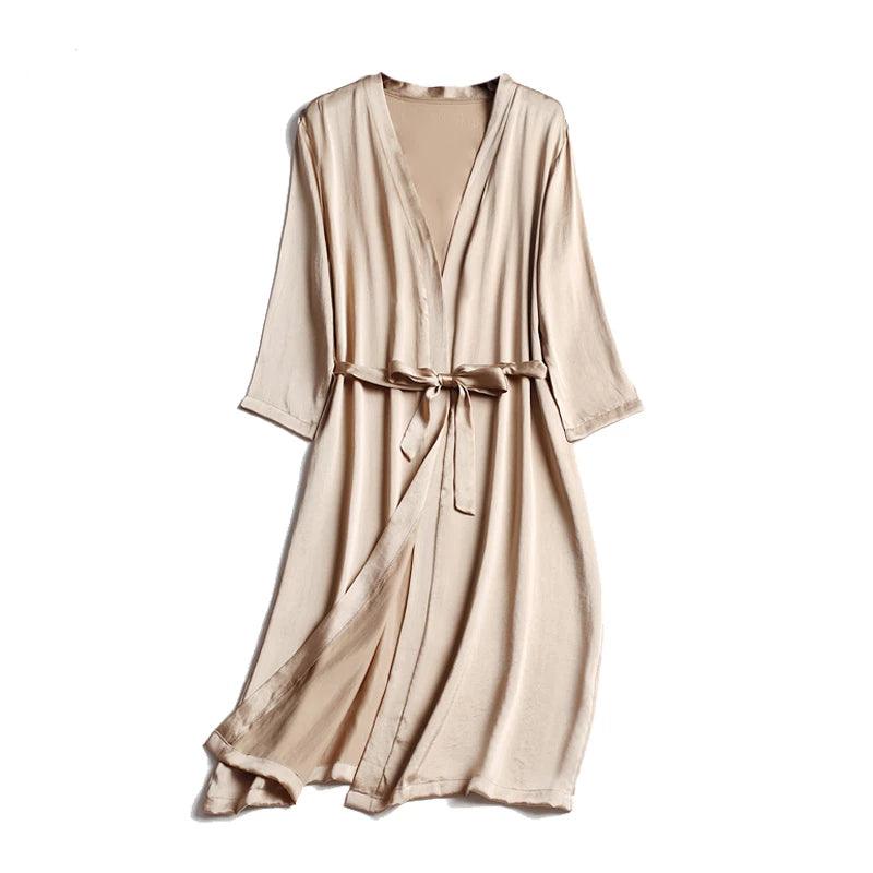 Silk Satin Knee length Night Robe - TeresaCollections