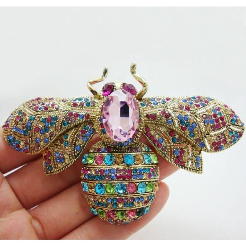 2.36 Fashion Style Multi-color Bee Insectl Brooch Pin Rhinestone Crystal - Brooch