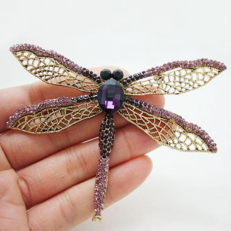 2.51 Exquisite Purple Dragonfly Brooch Pin Rhinestone Crystal Party Jewelry - Default title - Brooch