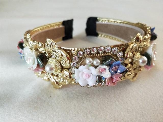 European Vintage Baroque Full Colorful Crystal Rhinestone Hairbands - TeresaCollections