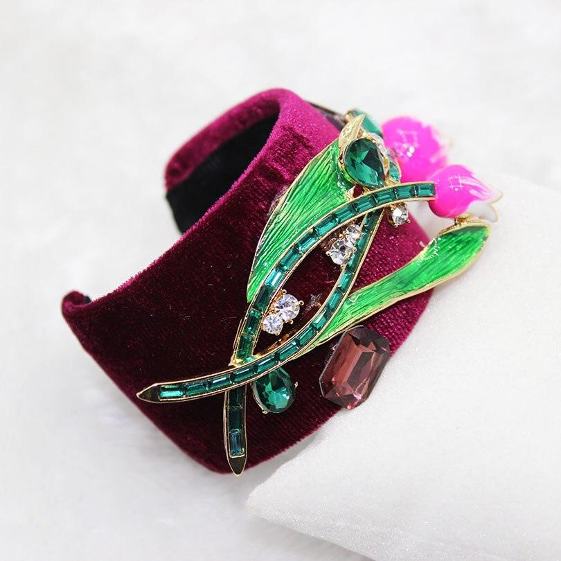 Wine Red Velvet Retro Bee Bangles Crystal Gem Flower Bracelets - TeresaCollections