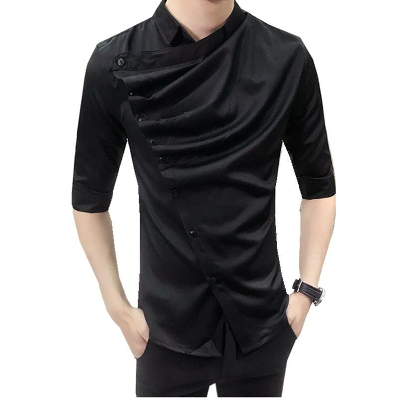 Gothic Unique Ruffle Collar Short Sleeve Men's Shirt - TeresaCollections