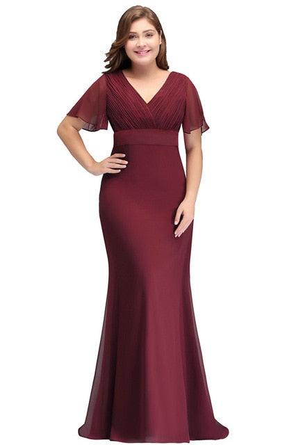 V Neck Short Sleeve Wedding Formal Party Dress - TeresaCollections