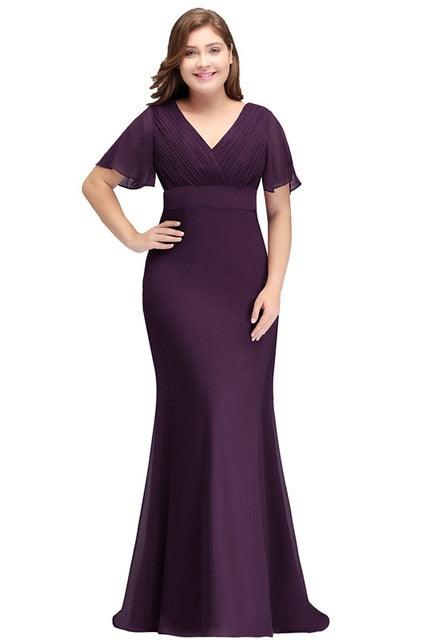 V Neck Short Sleeve Wedding Formal Party Dress - TeresaCollections