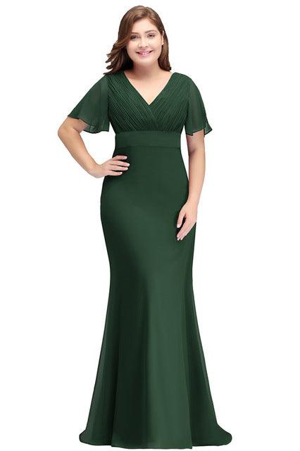 V Neck Short Sleeve Wedding Formal Party Dress - TeresaCollections