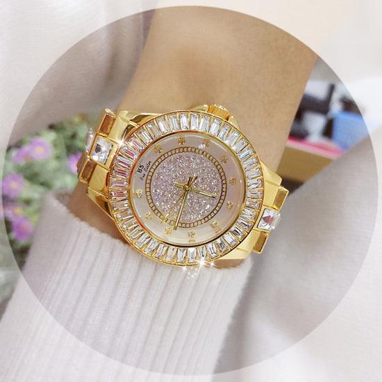 Stainless Steel Diamond Crystal Dial Quartz Watch - TeresaCollections