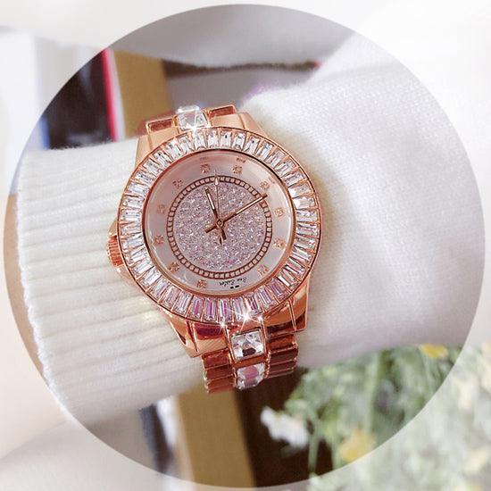 Stainless Steel Diamond Crystal Dial Quartz Watch - TeresaCollections