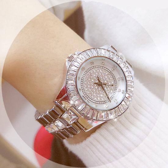 Stainless Steel Diamond Crystal Dial Quartz Watch - TeresaCollections