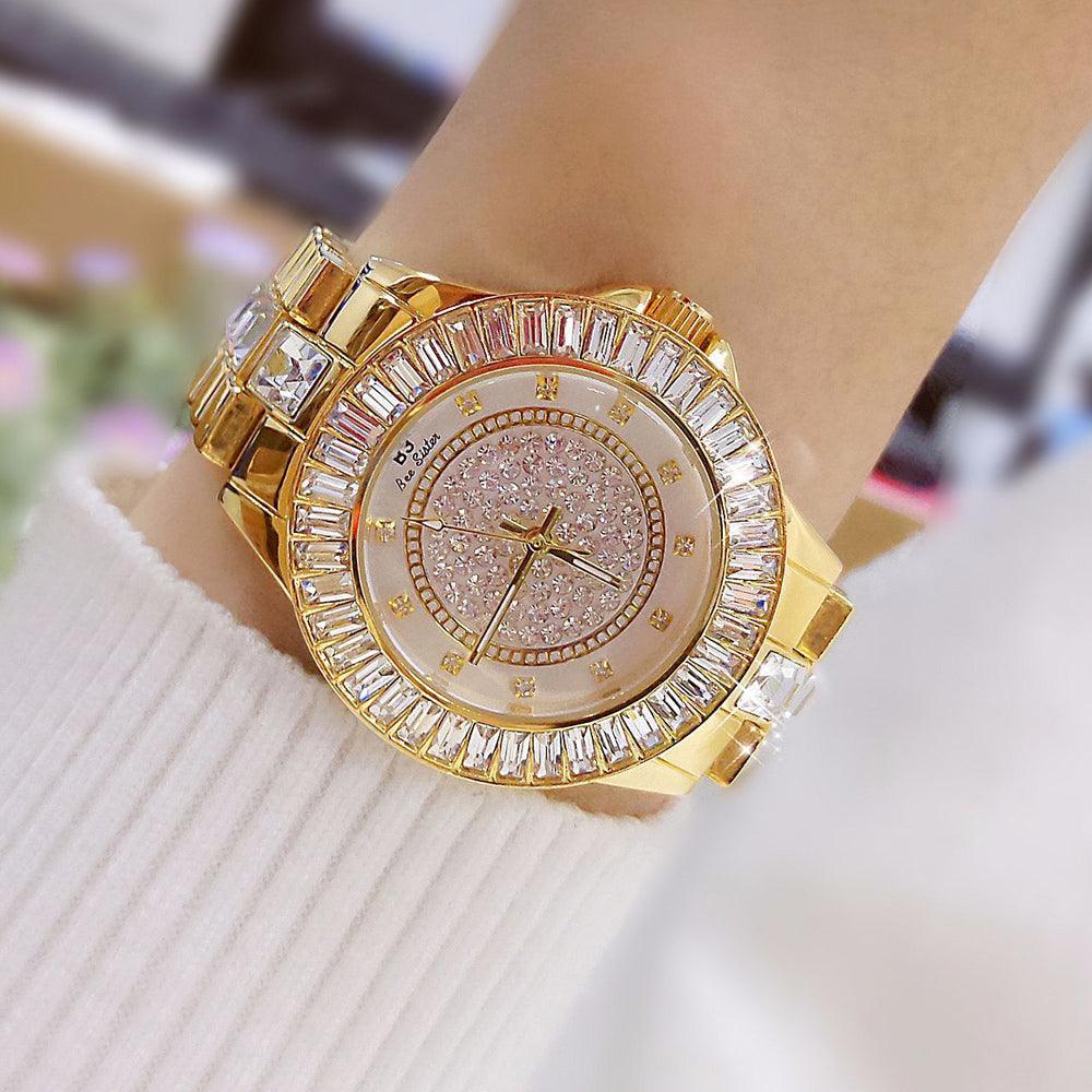 Stainless Steel Diamond Crystal Dial Quartz Watch - TeresaCollections