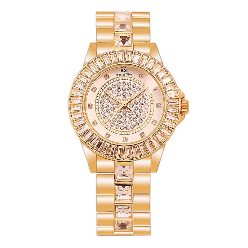 Stainless Steel Diamond Crystal Dial Quartz Watch - TeresaCollections