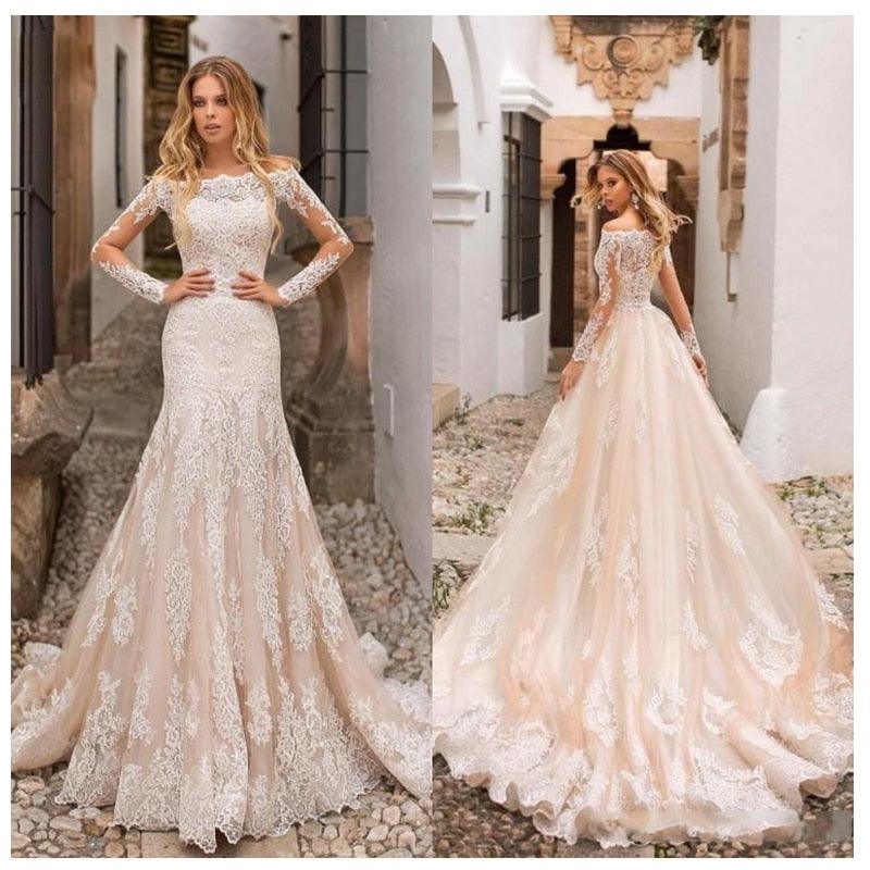 Full Length Sleeves Wedding Bridal Dress - TeresaCollections