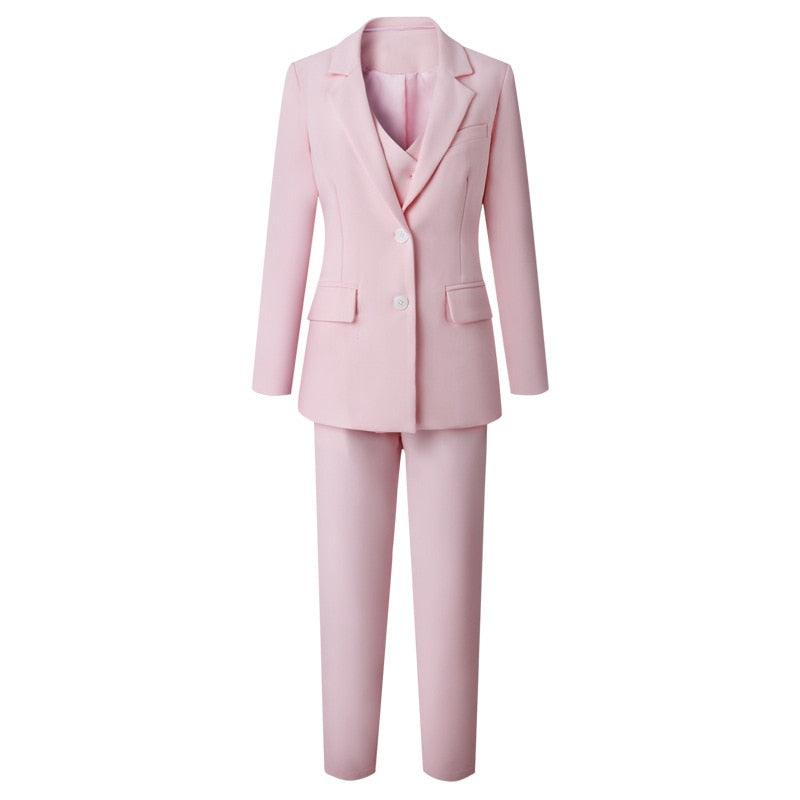 Pink Elegant Blazer+Vest+Pants Three Piece Set - TeresaCollections