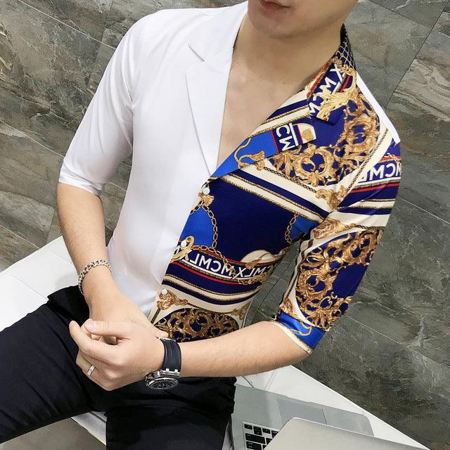 Printed Short Sleeve  Sleeve Slim Fit Streetwear Camisa Masculina Men Shirt 3XL-M - TeresaCollections