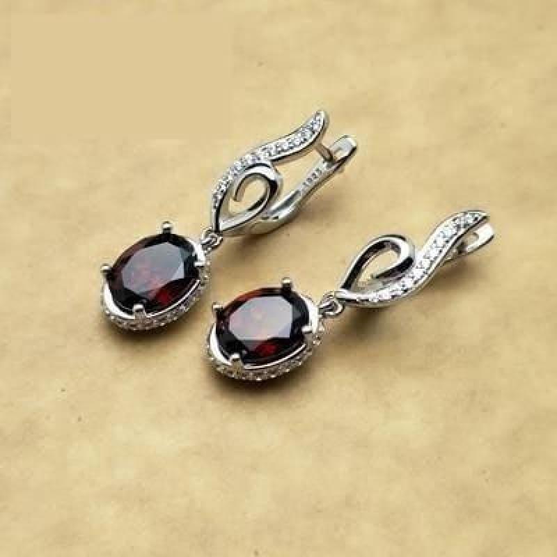 2019 New Style Garnet Gemstone 925 Sterling Silver Earrings - garnet - earrings