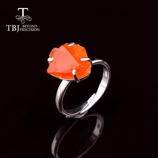 Natural Mexico Fire Opal Ring Handmade Gemstone Rough Rings - TeresaCollections