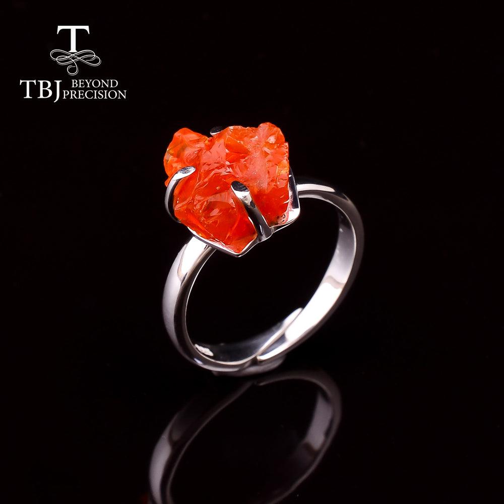 Natural Mexico Fire Opal Ring Handmade Gemstone Rough Rings - TeresaCollections