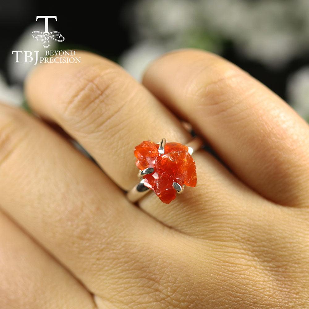 Natural Mexico Fire Opal Ring Handmade Gemstone Rough Rings - TeresaCollections