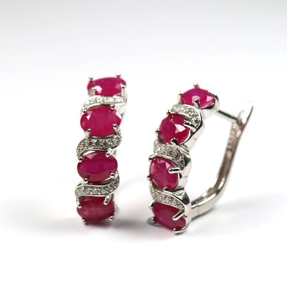 Natural Ruby  5ct Oval 4*6mm Gemstone Clasp Earring - TeresaCollections