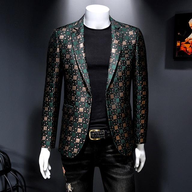 Spring Casual Men Groom Wedding Suit Lattice Grid Blaze - TeresaCollections