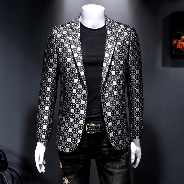 Spring Casual Men Groom Wedding Suit Lattice Grid Blaze - TeresaCollections