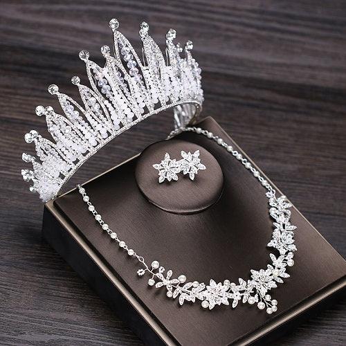 3 Pcs/Set Baroque Exquisite Crown Bride Big Crown Wedding Accessories Rhinestone Pearl Bride Diadem Tiara Hair Ornaments - TeresaCollections