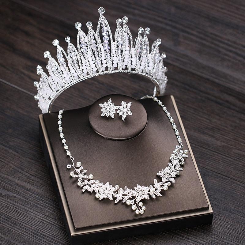 3 Pcs/Set Baroque Exquisite Crown Bride Big Crown Wedding Accessories Rhinestone Pearl Bride Diadem Tiara Hair Ornaments - TeresaCollections