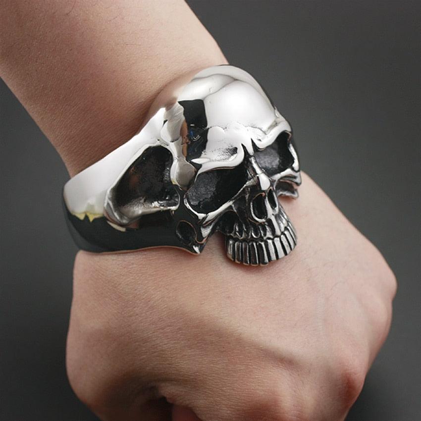 Stainless Steel Huge Heavy Skull Mens Biker Rocker Punk Bracelet - TeresaCollections