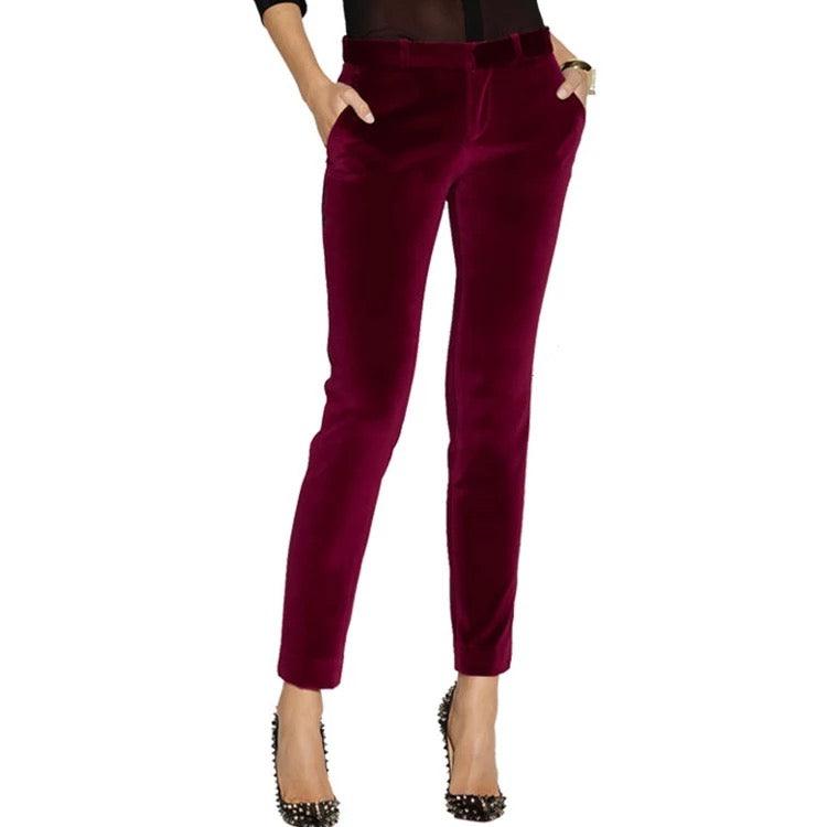 Wine Red Velvet Women Tuxedos Formal Pant Suits - TeresaCollections