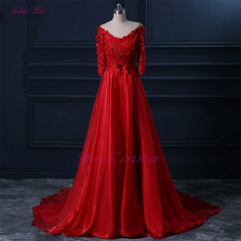 3D Flowers Floor Length Formal Dresses A Line Evening Formal Ball Gown Dress - Black / 2 - Gown