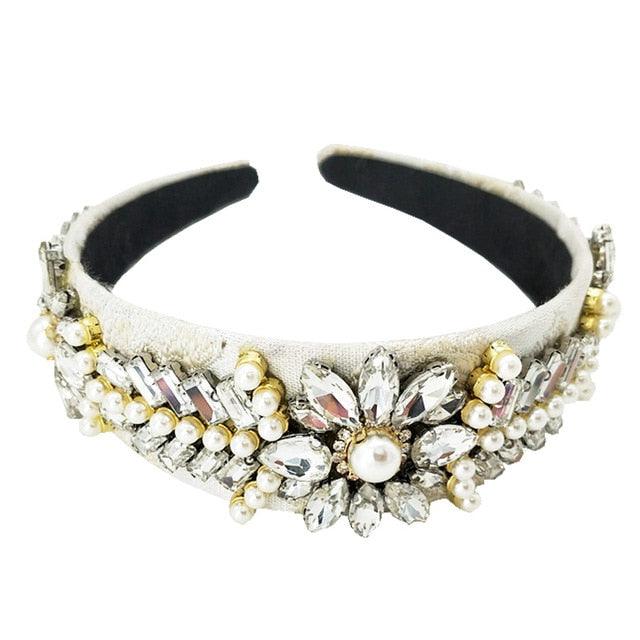 Wide Headband Full Rhinestone Handmade Red Crystal Velvet Wedding Hair Jewelry - TeresaCollections