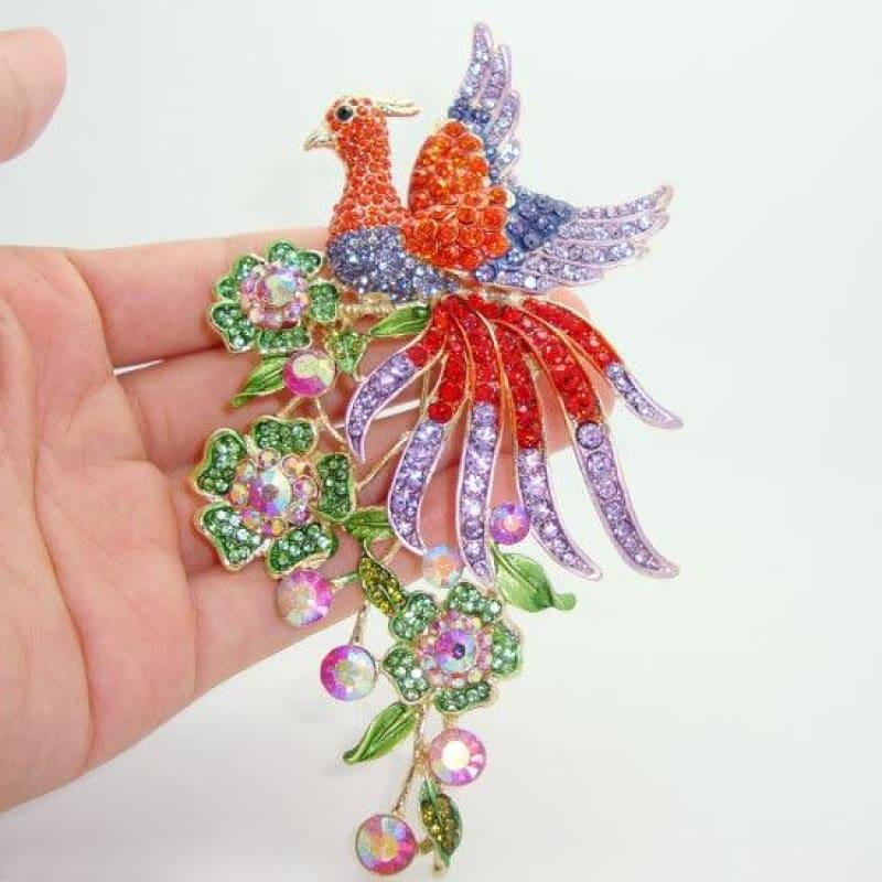 5.79 Classic Ornate Gilded Peacock Bird Animal Decorated Brooch Pendant Colorful Crystal Rhinestones - Brooch