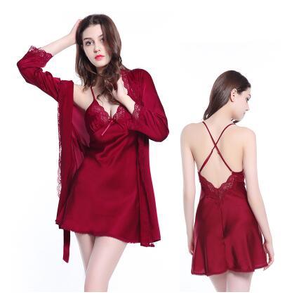 V-neck Nightgown Lace Gown Robe Sets Set - TeresaCollections
