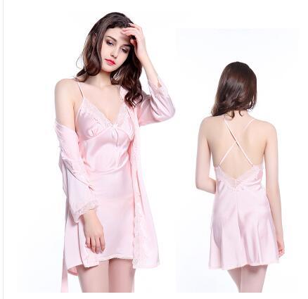V-neck Nightgown Lace Gown Robe Sets Set - TeresaCollections