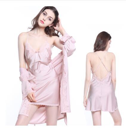 V-neck Nightgown Lace Gown Robe Sets Set - TeresaCollections