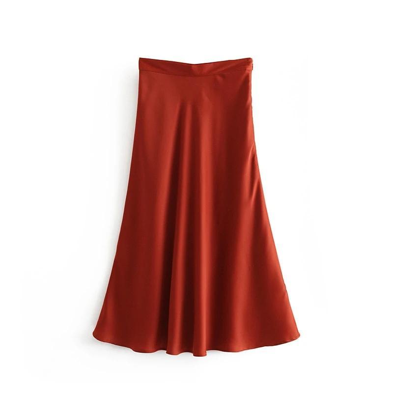 Satin Wine Red Skirt - TeresaCollections
