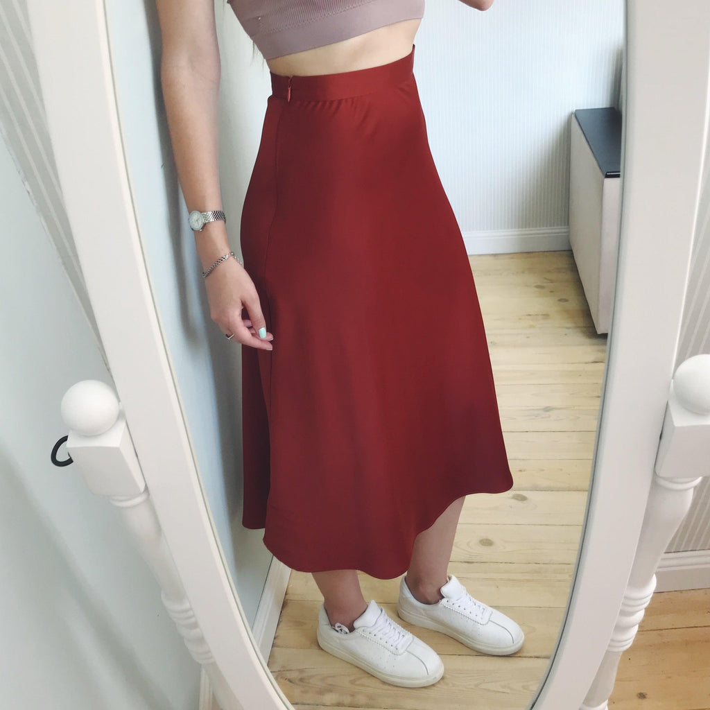 Satin Wine Red Skirt - TeresaCollections