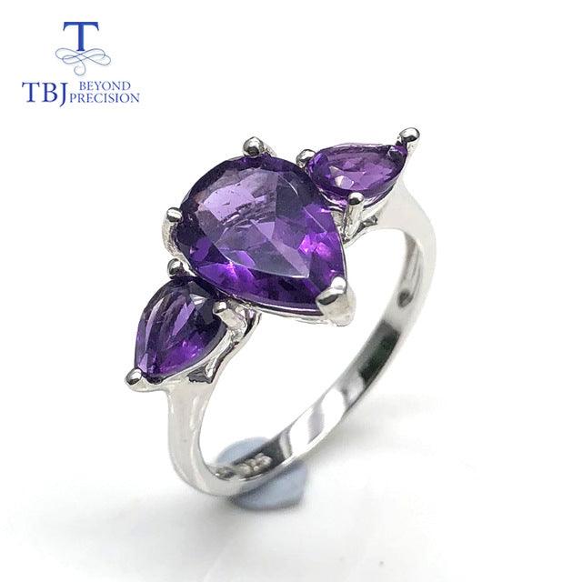 African Amethyst Natural Pear Gemstone Ring - TeresaCollections