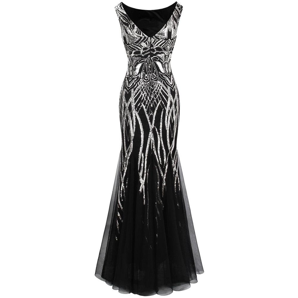 Elegance Vintage Sequin 1920S Flapper Evening Dress - TeresaCollections