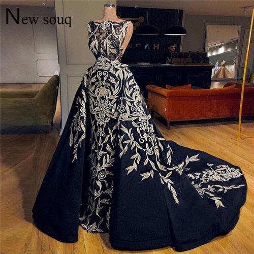 Navy Blue Evening Gown Arabic Turkish Dubai Couture Formal Pageant Dress - TeresaCollections