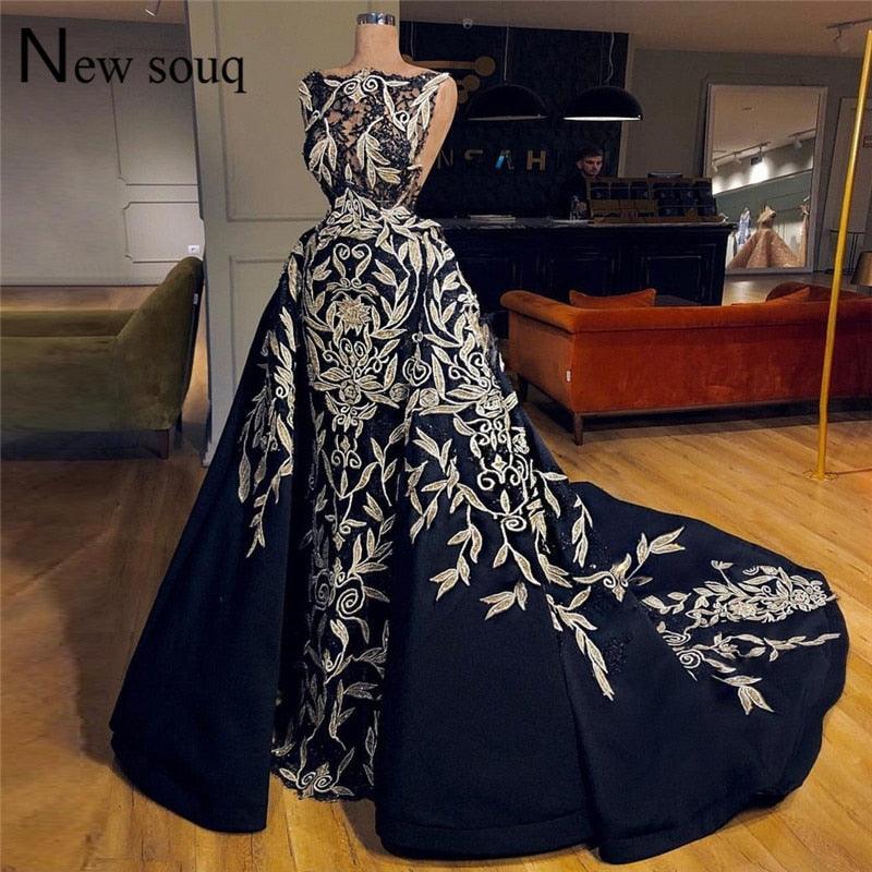 Navy Blue Evening Gown Arabic Turkish Dubai Couture Formal Pageant Dress - TeresaCollections